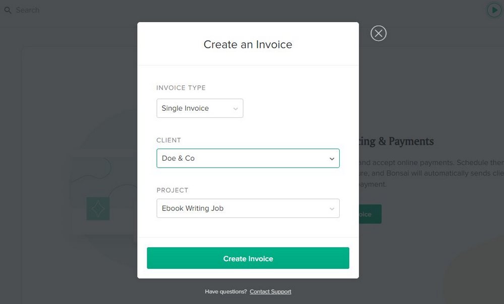 Bonsai dashboard invoices 2